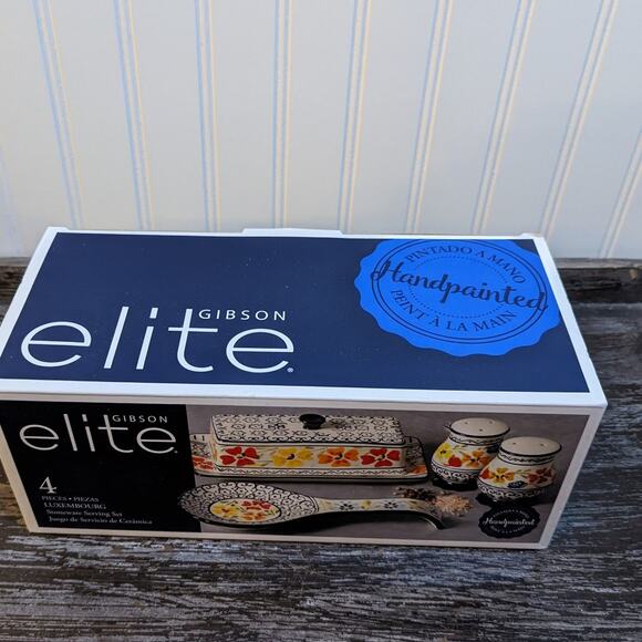 Gibson Elite Hand Painted Multicolor 4 Piece Serving Set New In Box - Picture 3 of 3